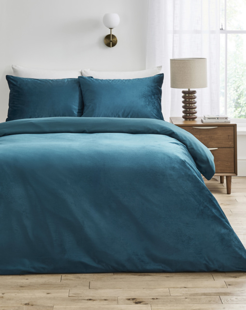 Soft Plain Velvet Duvet Cover Set Teal - JD Williams - Size: SINGLE - image 1