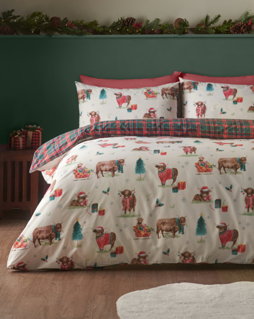 CL Christmas Highland Cow Duvet Set Natural - Catherine Lansfield - Size: DOUBLE - image 1