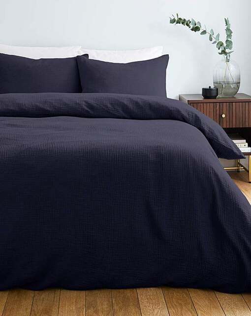 Cotton Crinkle Muslin Duvet Set Midnight - JD Williams - Size: DOUBLE - image 1