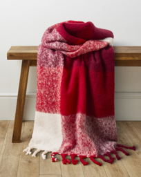 Checked Faux Mohair Throw RED - JD Williams - Size: 120X150