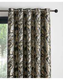 Paradise Palm Jacquard Eyelet Curtain Black Gold - Laurence Llewelyn Bowen - Size: 168 x 183cm