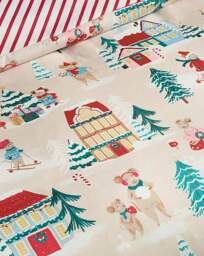 CL Christmas Mouse Town Duvet Set Natural - Catherine Lansfield - Size: DOUBLE - thumbnail 4