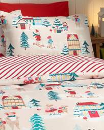 CL Christmas Mouse Town Duvet Set Natural - Catherine Lansfield - Size: DOUBLE - thumbnail 2