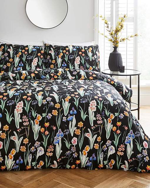 Spring Florals Duvet Cover Set Black/Multi-Coloured - JD Williams - Size: SINGLE - image 1