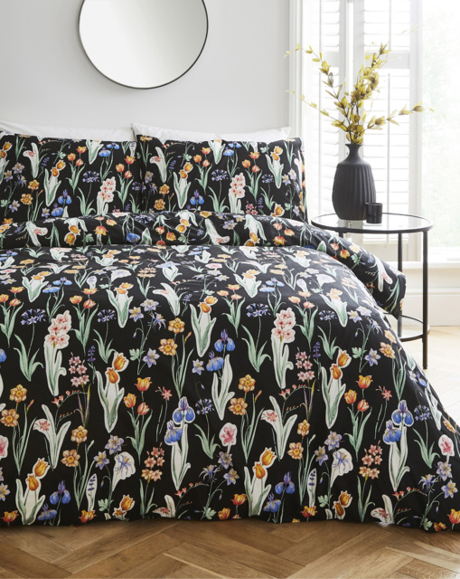 Spring Florals Duvet Cover Set Black/Multi-Coloured - JD Williams - Size: SINGLE - image 1