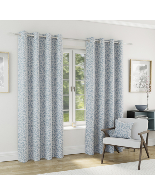 Sherwood Leaf Jacquard Lined Curtains ICE Blue - Enhanced Living - Size: 117 x 183cm - image 1