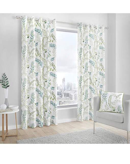 Fusion FW Printed Eyelet Curtains Green - Fusion - Size: 167 x 137cm - image 1