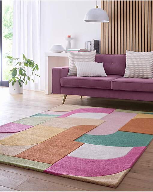 Retro Deco Woollen Rug Pink - Origins - Size: 120X170 - image 1