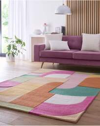 Retro Deco Woollen Rug Pink - Origins - Size: 120X170 - thumbnail 1