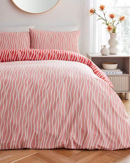 Hallie Stripe Pink Duvet Set Pink/White - JD Williams - Size: DOUBLE - image 1