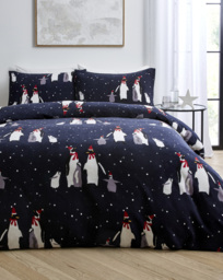 Penguin Fleece Duvet Set Midnight - At Home Collection - Size: SINGLE