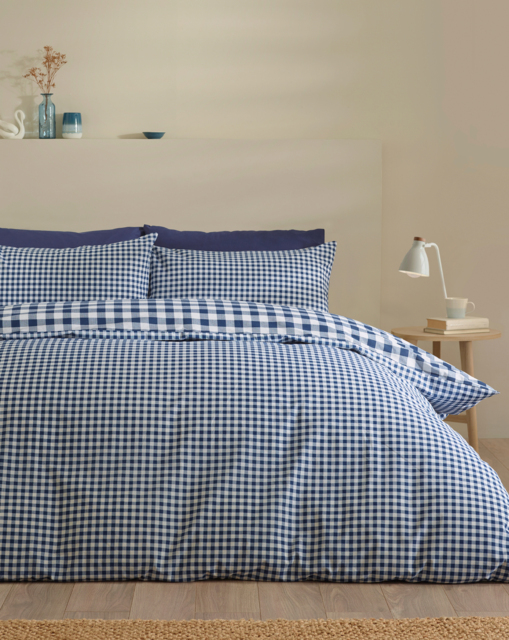 CL Bamford Gingham Check Duvet Set NVY Navy - Catherine Lansfield - Size: SINGLE - image 1