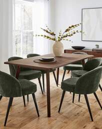 Oslo Dining Table with Emilie Chenille Walnut/Green - JD Williams