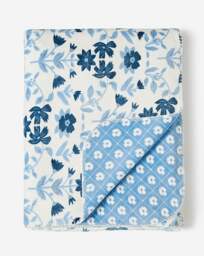 Reversible Floral Fleece Throw White/Blue - JD Williams - Size: 130X150 - thumbnail 2