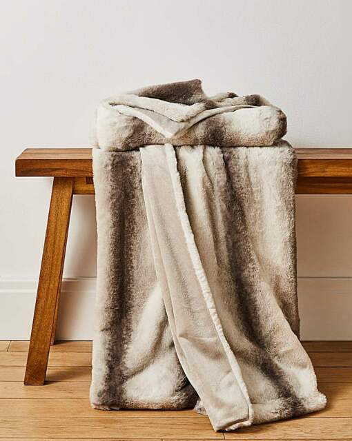 Stripe Animal Printed Faux Fur Throw Grey - JD Williams - Size: 120X150 - image 1