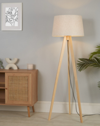 Wooden Tripod Floor Lamp Natural - Searchlight - thumbnail 1