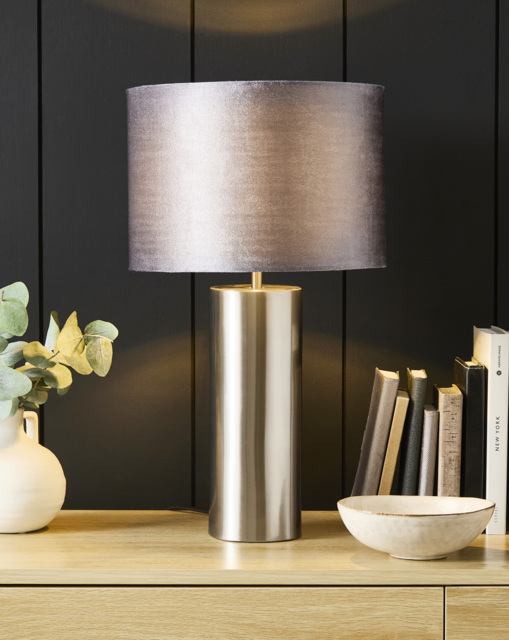 Sadie Silver and Grey Velvet Table Lamp Grey - JD Williams - image 1