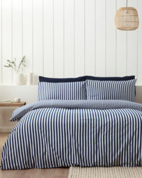 CL Brushed Stripe Duvet Cover Set NVY Navy - Catherine Lansfield - Size: SINGLE - thumbnail 1