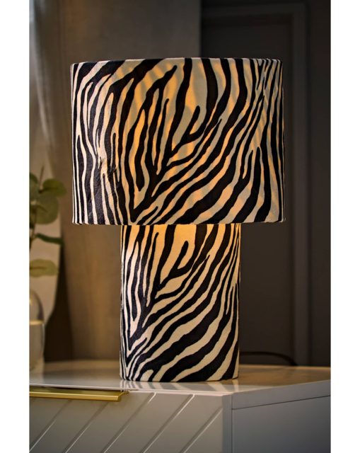 Nessa Zebra Velvet Table Lamp Monochrome - ValueLights - image 1