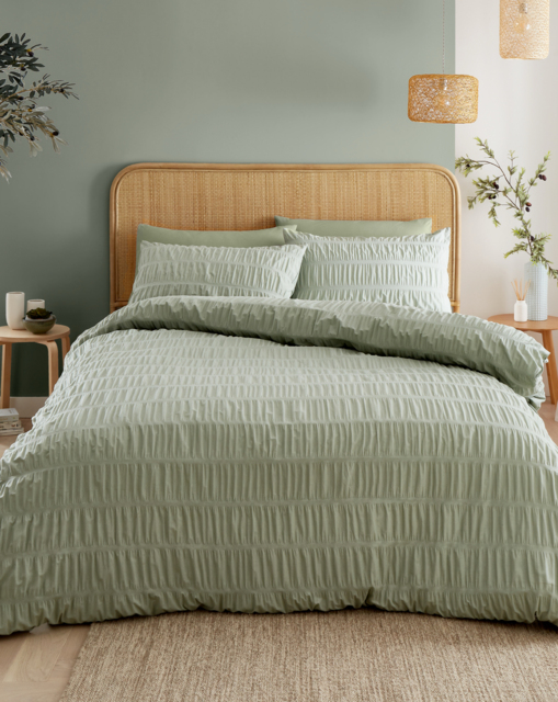 Catherine Lansfield Seersucker Duvet Set Sage - Catherine Lansfield - Size: S KING - image 1