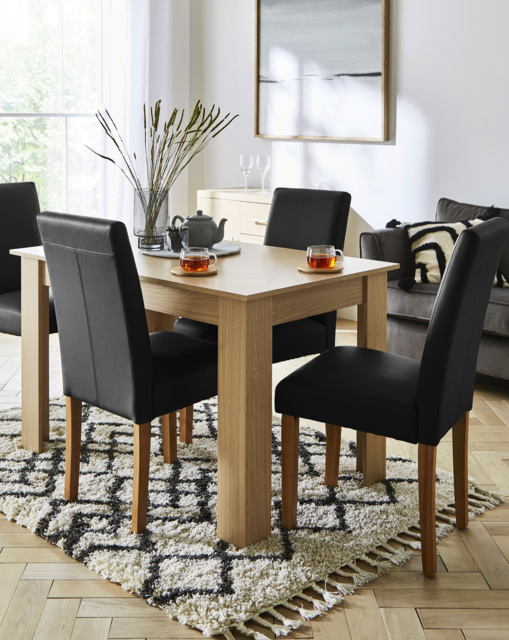 Dakota Table with 4 Ava Leather Chairs Oak/Grey