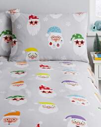 CL Xmas Santa Spec-Tacular Duvet Set Grey - Catherine Lansfield - Size: SINGLE - thumbnail 4