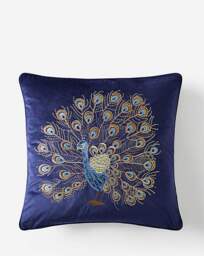 Embroidered Peacock Velvet Cushion Blue - JD Williams - Size: 45X45 - thumbnail 2