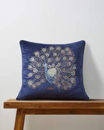 Embroidered Peacock Velvet Cushion Blue - JD Williams - Size: 45X45 - thumbnail 1