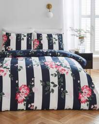 Joanna Hope Floral Stripe Duvet Set White/Navy - Joanna Hope - Size: SINGLE - thumbnail 1