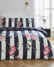 Joanna Hope Floral Stripe Duvet Set White/Navy - Joanna Hope - Size: SINGLE - thumbnail 1