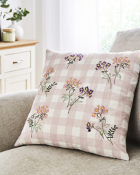 Willow Embroidered Checked Cushion Blush - JD Williams - Size: 45X45 - thumbnail 1