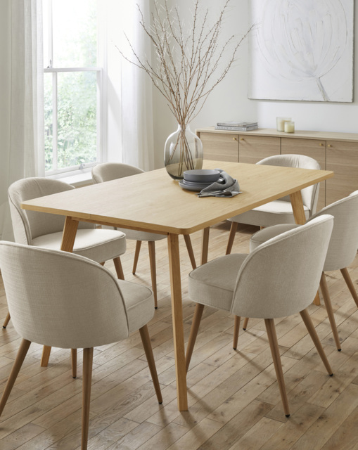 Oslo Table with 6 Emilie Fabric Chairs Oak/Natural - image 1