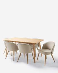Oslo Table with 6 Emilie Fabric Chairs Oak/Natural - thumbnail 3