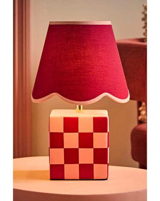 Evie Burgundy Checker Lamp w/ Shade Burgundy - ValueLights - image 1