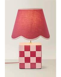 Evie Burgundy Checker Lamp w/ Shade Burgundy - ValueLights - thumbnail 3
