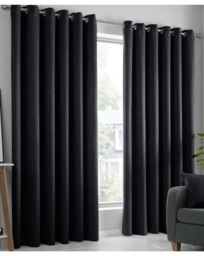 Strata Eyelet Curtains Black - Fusion - Size: 168 x 183cm - thumbnail 1