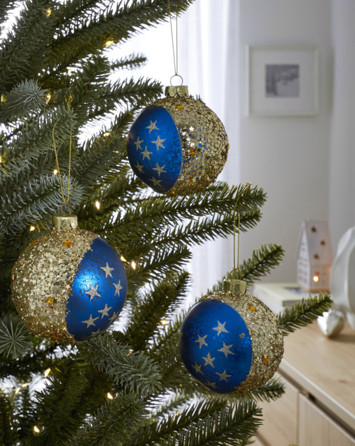 Gisela Graham 3 Moon & Stars Baubles Blue - Gisela Graham - image 1