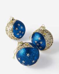 Gisela Graham 3 Moon & Stars Baubles Blue - Gisela Graham - thumbnail 2