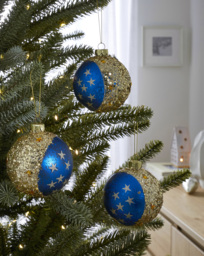 Gisela Graham 3 Moon & Stars Baubles Blue - Gisela Graham - thumbnail 1