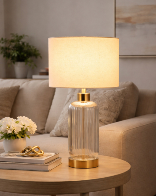 Ribbed Glass Table Lamp Clear - Searchlight - image 1
