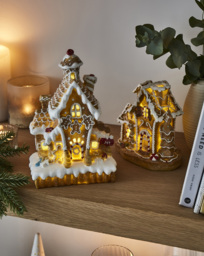 Lit Gingerbread Houses - Set of 2 Natural - FESTIVE