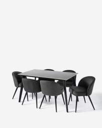 Hale Table with 6 Emilie Velvet Chairs Black/Charcoal - thumbnail 5