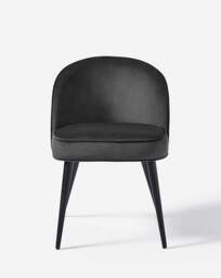 Hale Table with 6 Emilie Velvet Chairs Black/Charcoal - thumbnail 4