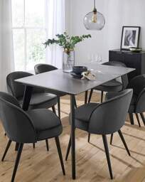 Hale Table with 6 Emilie Velvet Chairs Black/Charcoal - thumbnail 2