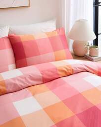 Darcy Check Cotton Blend Duvet Set Pink - JD Williams - Size: KING - thumbnail 3