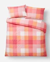 Darcy Check Cotton Blend Duvet Set Pink - JD Williams - Size: KING - thumbnail 4