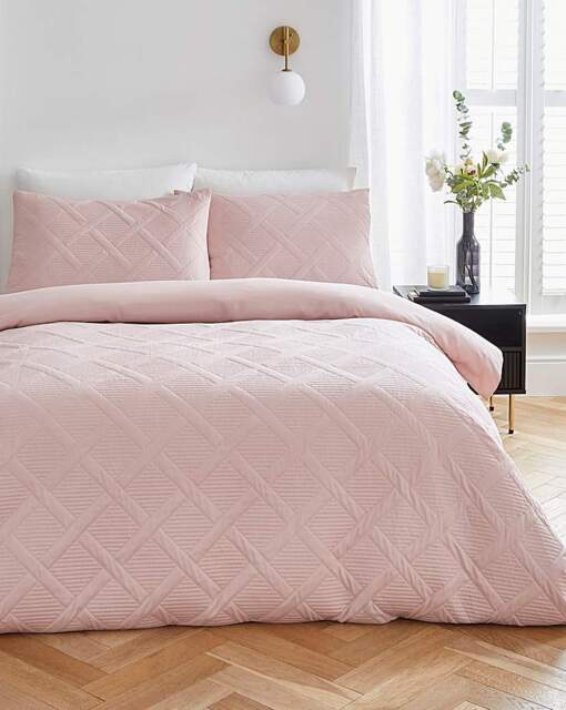 Pinsonic Check Duvet Cover Set Blush - Joanna Hope - Size: SINGLE - image 1