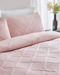 Pinsonic Check Duvet Cover Set Blush - Joanna Hope - Size: SINGLE - thumbnail 2