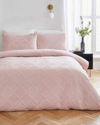 Pinsonic Check Duvet Cover Set Blush - Joanna Hope - Size: SINGLE - thumbnail 1