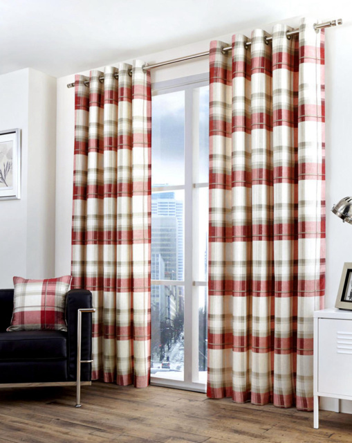 Balmoral Check Eyelet Curtains Ruby - Fusion - Size: 168 x 183cm - image 1